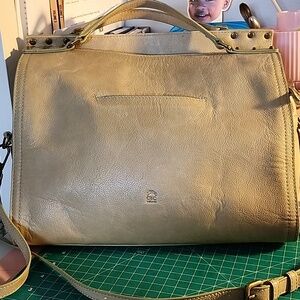 Classic Leather Satchel Handbag in Light Green